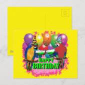 CARTE POSTALE PERROQUETS D'ANNIVERSAIRE (Devant / Derrière)