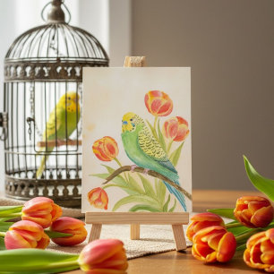 Carte Postale Perruche aux Tulipes