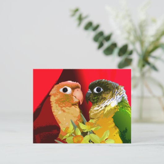 Carte Postale Perruches Conure à Joues Vertes Douces en Amour Pe (Debout devant)
