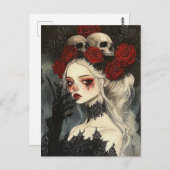 Carte Postale Persephone Goth Roses Rouges Crânes (Devant / Derrière)
