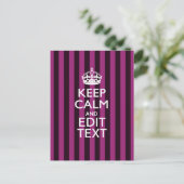 Carte Postale Personalisé KEEP CALM Votre Texte Fuchsia Stripes (Debout devant)