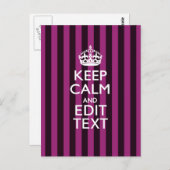 Carte Postale Personalisé KEEP CALM Votre Texte Fuchsia Stripes (Devant / Derrière)