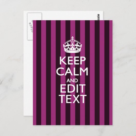 Carte Postale Personalisé KEEP CALM Votre Texte Fuchsia Stripes (Devant / Derrière)