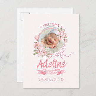 Carte Postale personalized baby blue floral Birth announcements