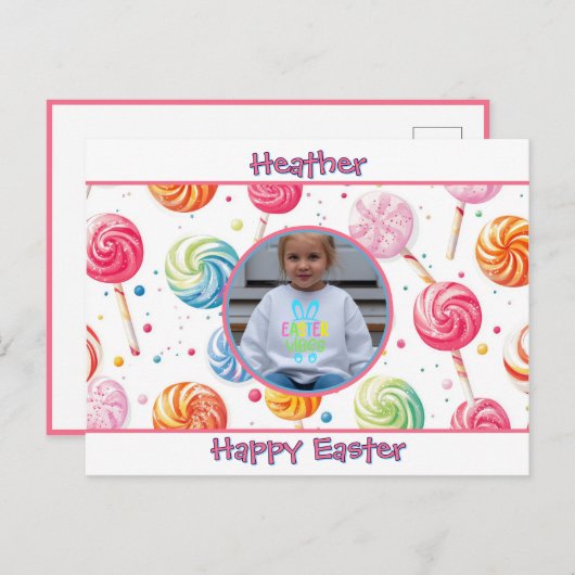 Carte Postale Personalized Happy Easter Lollipop Candy Photo (Devant / Derrière)
