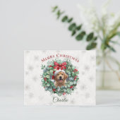 Carte Postale Personalized Pet Christmas with Wreath & Name (Debout devant)