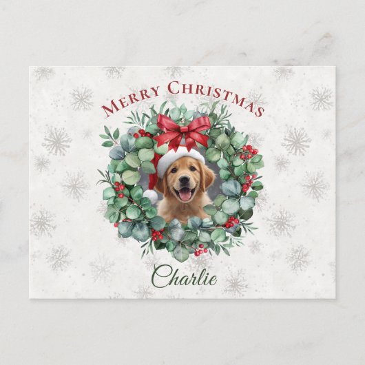 Carte Postale Personalized Pet Christmas with Wreath & Name (Devant)