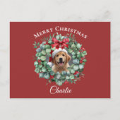Carte Postale Personalized Pet Christmas with Wreath & Name (Devant)
