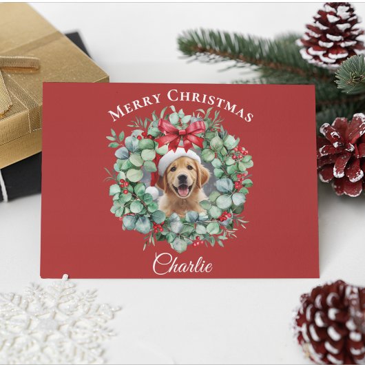 Carte Postale Personalized Pet Christmas with Wreath & Name