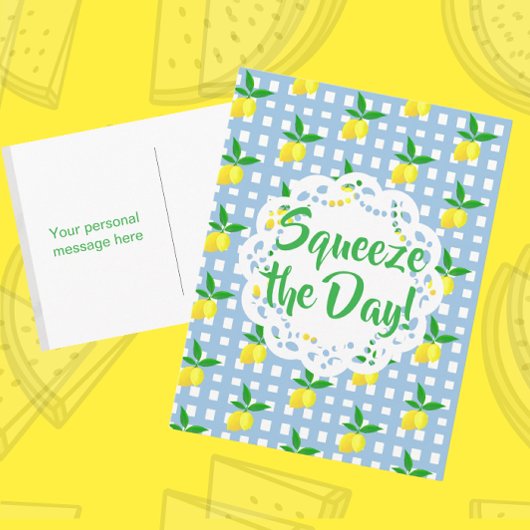 Carte Postale Personalized Yellow Lemons Blue White 