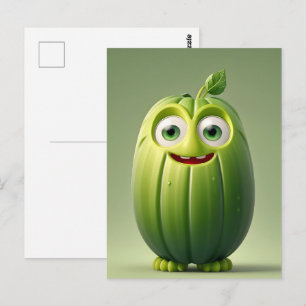 Carte Postale Personnage de concombre drôle