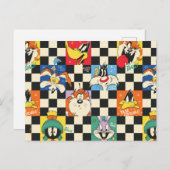 Carte Postale Personnages LOONEY TUNES™ sur damier noir et blanc (Devant / Derrière)