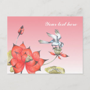 Carte Postale Personnalisable : fleurs et oiseaux chinois