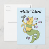 Carte postale personnalisable Mermaid Cat Cartoon (Devant / Derrière)