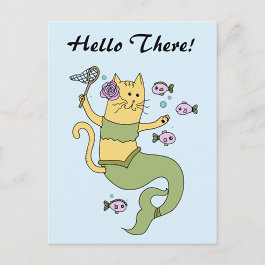 Carte postale personnalisable Mermaid Cat Cartoon (Devant)