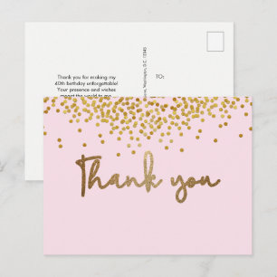 Carte Postale Personnalisé 40e anniversaire Gold confetti Blush 
