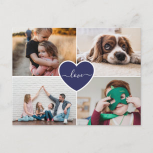 Carte Postale Personnalisé Blue Heart Love Family Photo Collage