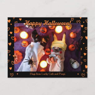 Carte Postale Personnalisé Cute Halloween Coeurs Orange Photo