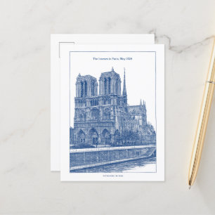 Carte Postale Personnalisé Elégant Bleu Rétro Notre Dame