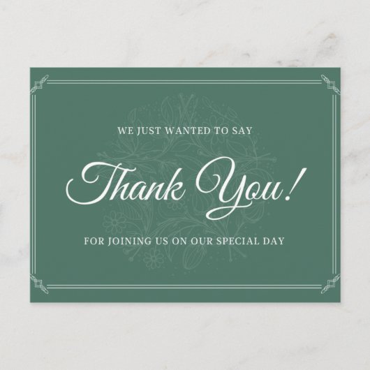 Carte Postale Personnalisé - Gravure florale Élégant Merci (Devant)