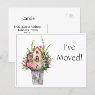 Carte Postale Personnalisé, j'ai déménagé, Aquarelle Illustratio
