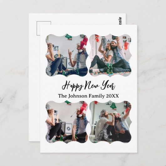 Carte Postale Personnalisé Joyeux Nouvel An Script 4 collage pho (Devant / Derrière)