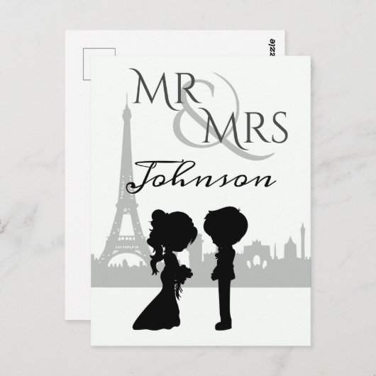 Carte Postale Personnalisé M. et Mme Mariage Tour Eiffel (Devant / Derrière)