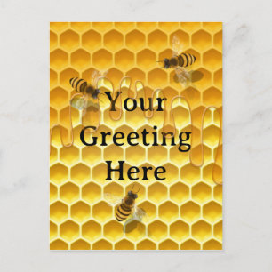 Carte Postale Personnalisé Rayon de Miel Doré & Abeilles