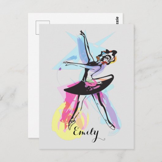 Carte postale personnalisée aquarelle Danseuse Bal (Devant / Derrière)