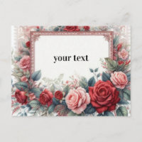 carte postale personnalisée cadre vintage roses