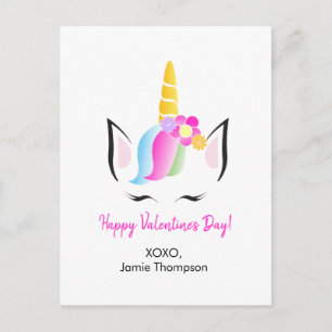 Carte Postale Personnalisée Cute Unicorn Happy Valentine's