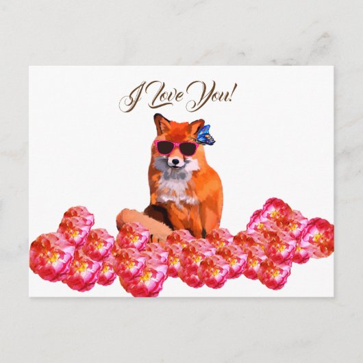 Carte postale personnalisée Fox et Rose Funny Art (Devant)