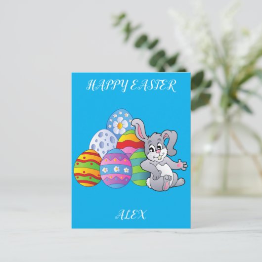 Carte postale personnalisée lapin et oeufs de Pâqu (Debout devant)