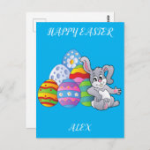 Carte postale personnalisée lapin et oeufs de Pâqu (Devant / Derrière)