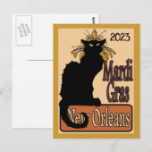 Carte postale personnalisée Mardi Gras Chat Noir (Devant / Derrière)