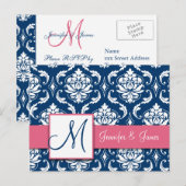 Carte postale personnalisée RSVP Pink Navy Mariage (Devant / Derrière)