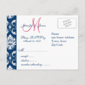 Carte postale personnalisée RSVP Pink Navy Mariage (Dos)
