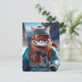 Carte Postale Personnaliser Chat ski sur les pistes enneigées (Debout devant)