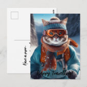 Carte Postale Personnaliser Chat ski sur les pistes enneigées (Devant / Derrière)