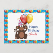 Carte Postale Personnaliser Joyeux Anniversaire Singe et Ballons (Devant)