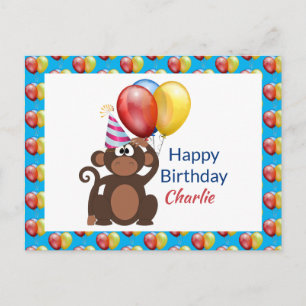 Carte Postale Personnaliser Joyeux Anniversaire Singe et Ballons