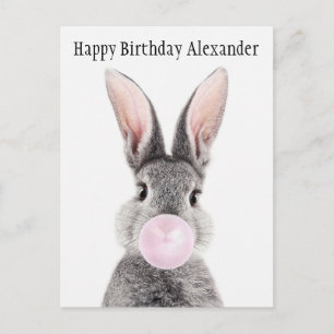 Carte Postale Personnaliser Lapin gris soufflant un bubble gum r