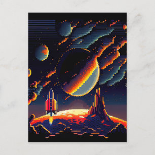 Carte Postale Personnaliser - Rocket d'espace 8 bits rétro