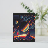 Carte Postale Personnaliser - Rocket d'espace 8 bits rétro (Debout devant)