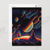 Carte Postale Personnaliser - Rocket d'espace 8 bits rétro (Devant / Derrière)