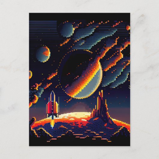 Carte Postale Personnaliser - Rocket d'espace 8 bits rétro (Devant)