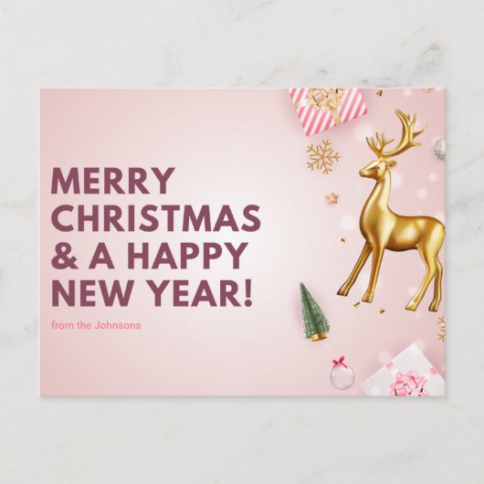 Carte Postale Personnaliser rose Joyeux Noël et Bonne Année (Devant)