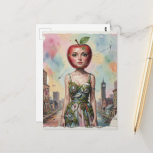 Carte Postale Personne Abstraite Surréaliste avec une Pomme pour