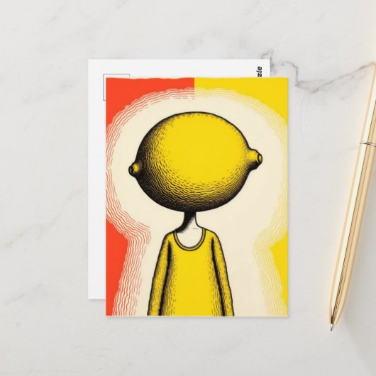 Carte Postale Personne avec un citron pour tête (Devant/Arrière en situation)