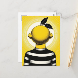 Carte Postale Personne surréaliste avec un citron pour tête
